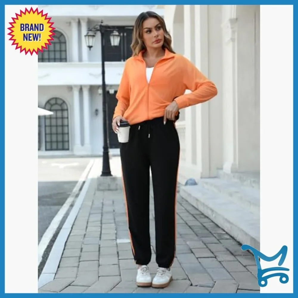Long Sleeve Zip Up Tracksuit Set, 2 Piece Jogger Lounge Outfit, Size Small